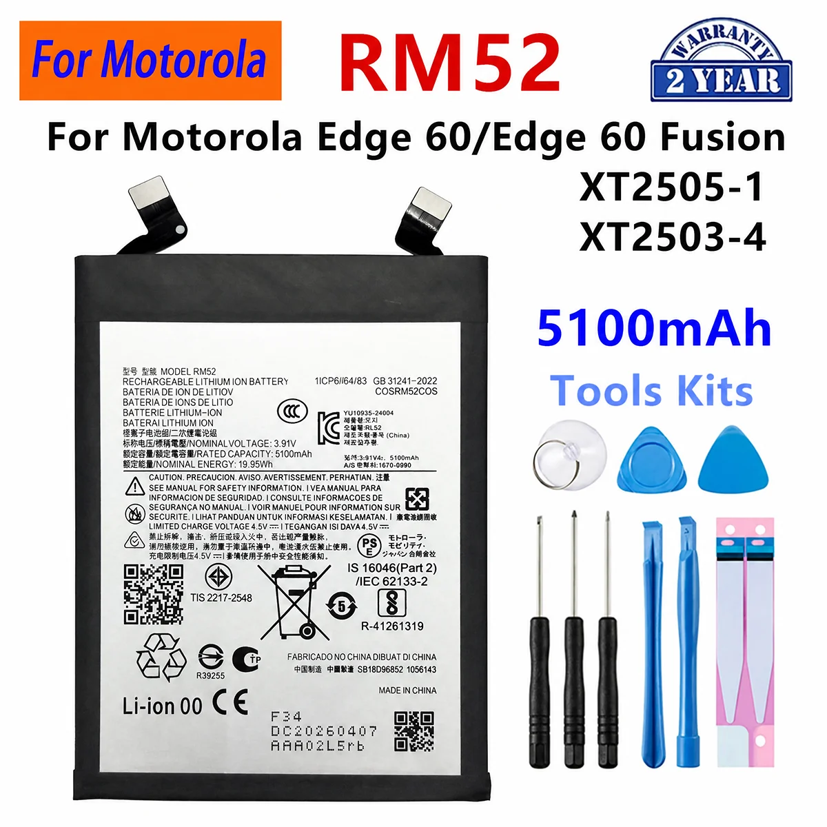Brand New RM52 SE48 SF70 Battery For Motorola Edge 60 Fusion Moto X70 Air XT2601-1 Moto G67 G57 G06 Power Mobile phone Batteries