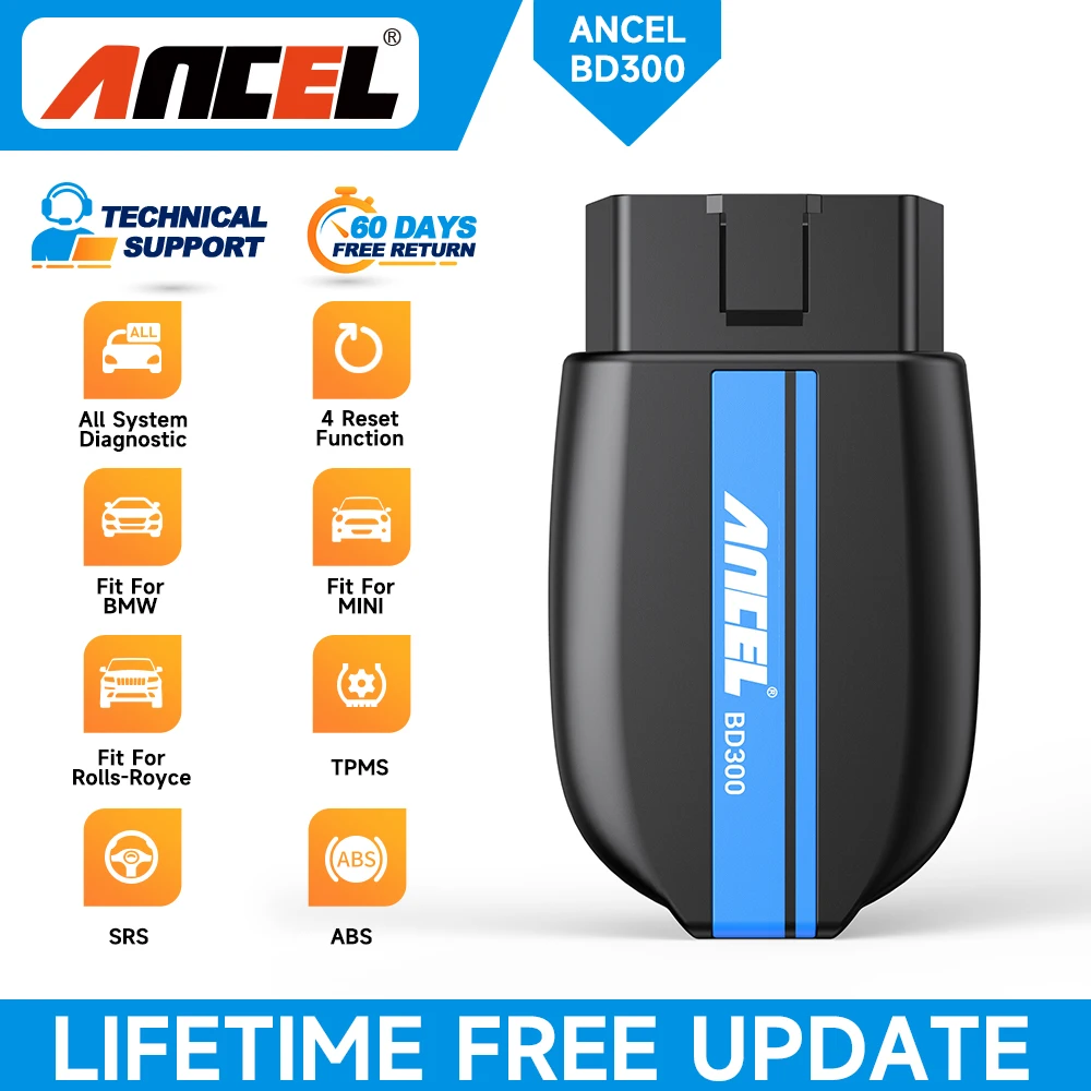 

Ancel BD300 OBD2 Scanner for BMW Full System Diagnostic Tool Oil Reset EPB Reset Thorttle Relearn Battery Check Automotivo Scan