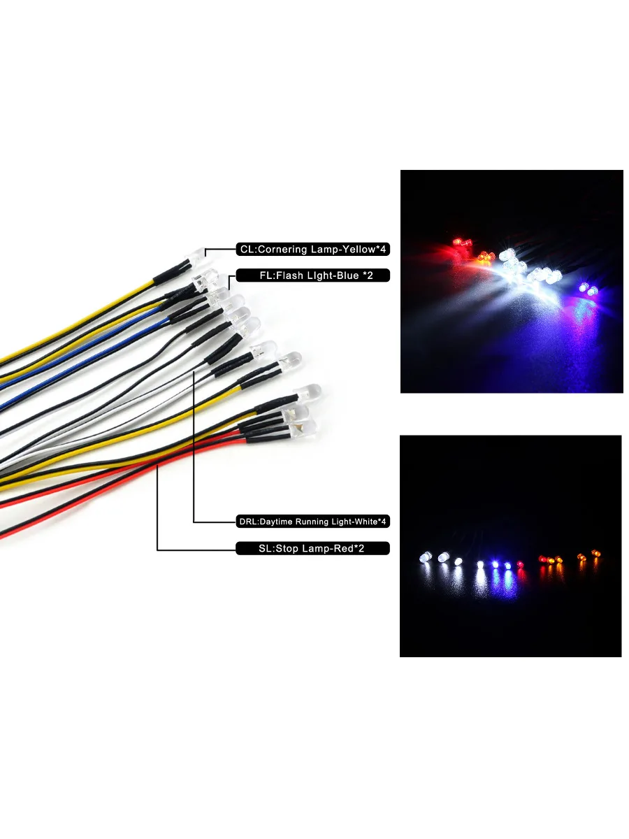 DUMBORC 12LED Licht Kit 5mm 3mm Simulieren Auto Lampe Set für 1/8 1/10 RC Drift Truck On-road Auto Tank TAMIYA 4WD Axial SCX10