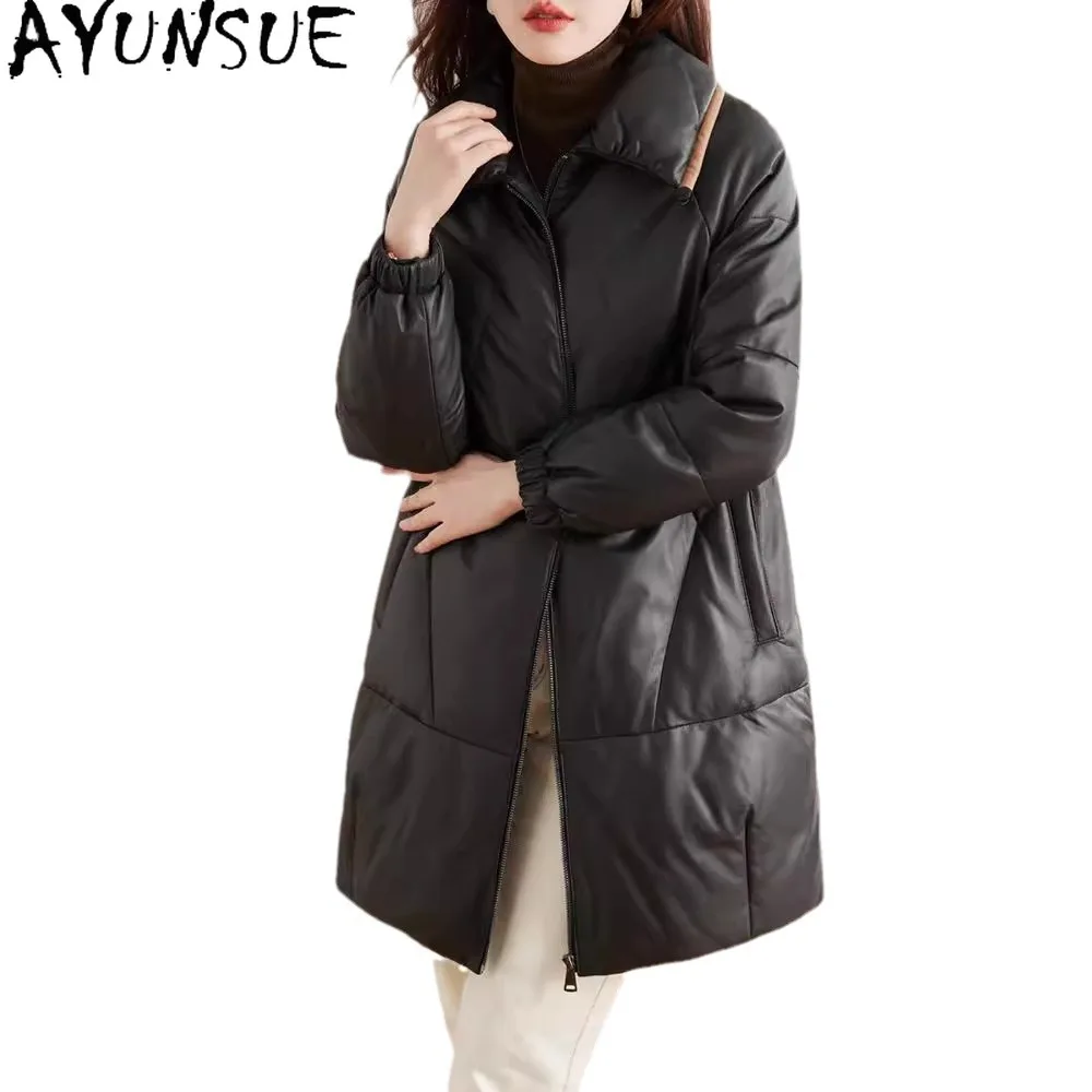 AYUNSUE Genuine Leather Down Jacket Women Winter Clothes Mid-length Down Coats High-end Sheepskin Coat for Woman Jaqueta Couro