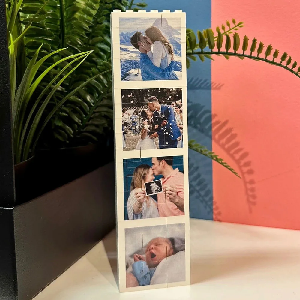 Personnalisez un ensemble de blocs de construction de style photomaton. Il s'agit d'un cadeau composé de blocs à assembler.