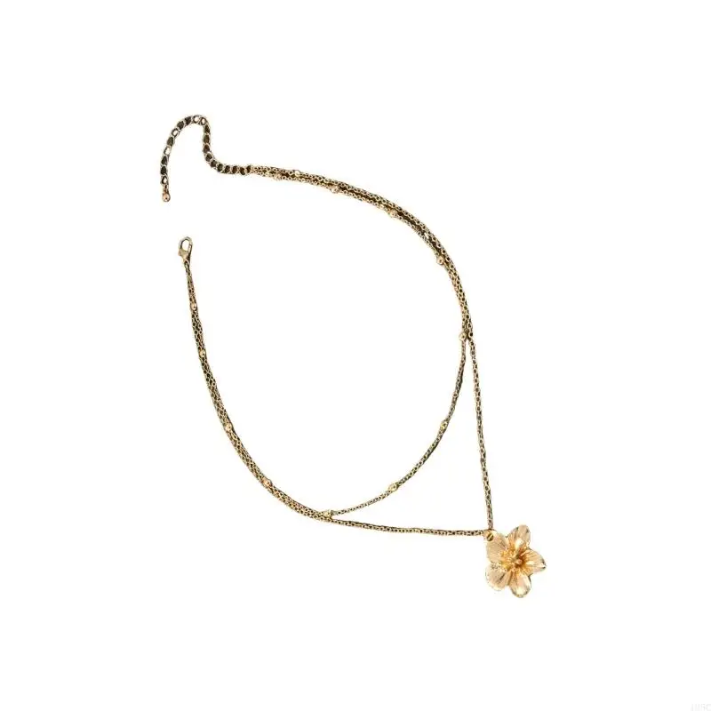 195C Elegant Crinkle Flower Pendant Necklace Adjustable Length Alloy Jewelry For Women