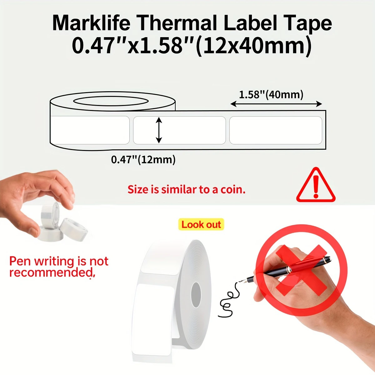 Marklife 12*40mm Thermal Label Sticker Compatible For Marklife P12 P15 M1 For Phomemo D30 Q30 DELI Q2 Labeller 160Pcs/Roll
