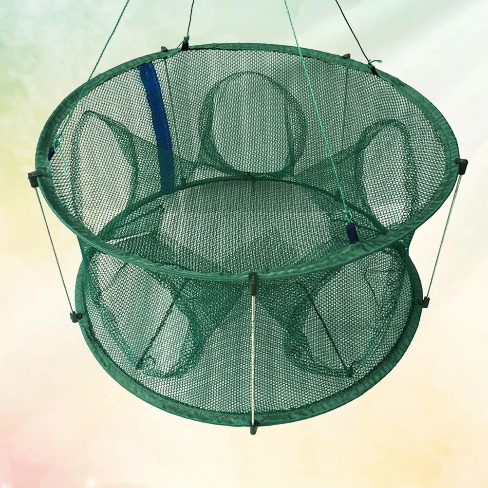 

Fishing Nets Cage Mesh Trap Portable Foldable Green Lightweight Flat Steel Wire Strong Edge Cloth for Smelt