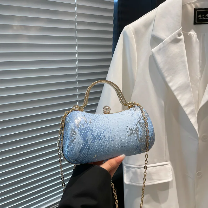 

2025 Summer Snake Pattern Box Bag, with Chain Chic Textured Handheld Bag, Colorblock Chain Trendy