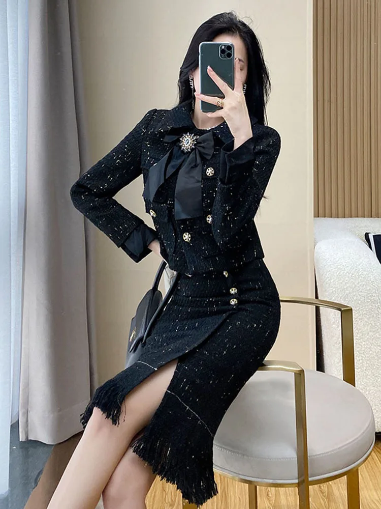 Senior Fall Winter New French Tweed 2Piece Sets Ladies Elegant Luxury Cardigans+skirts Sets 2023 ensemble femme chic et élégante