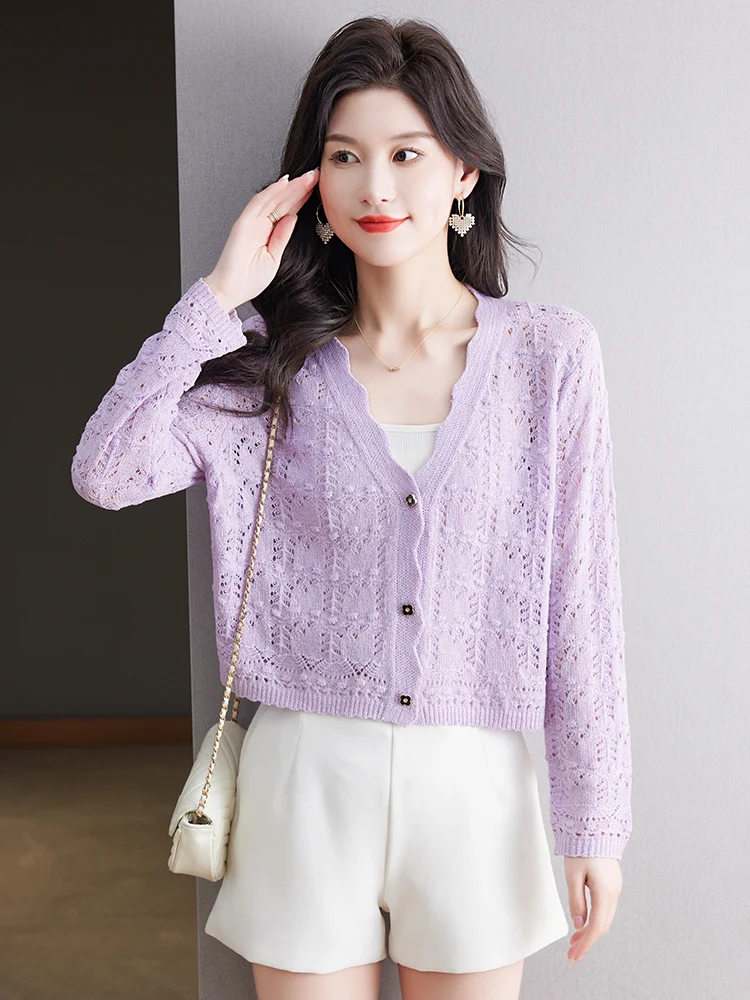 High Quality Summer Camisole Skirt with Summer Hollowed Out Knitted Cardigan for Women's Short Cover Up Small Shawl Jacket, Thin