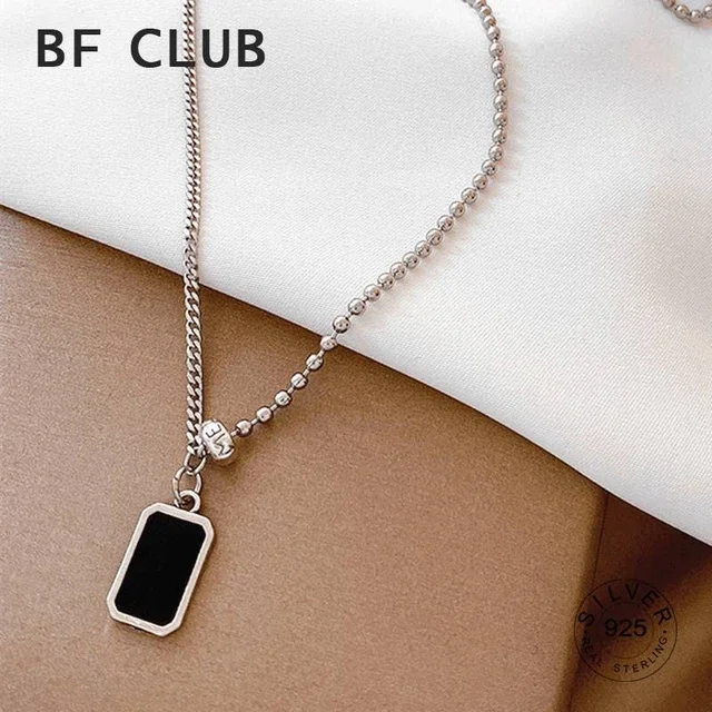 Silver color Rectangle Black Stone Necklace Women Clavicle Chain Fine Jewelry Party Wedding Accessories