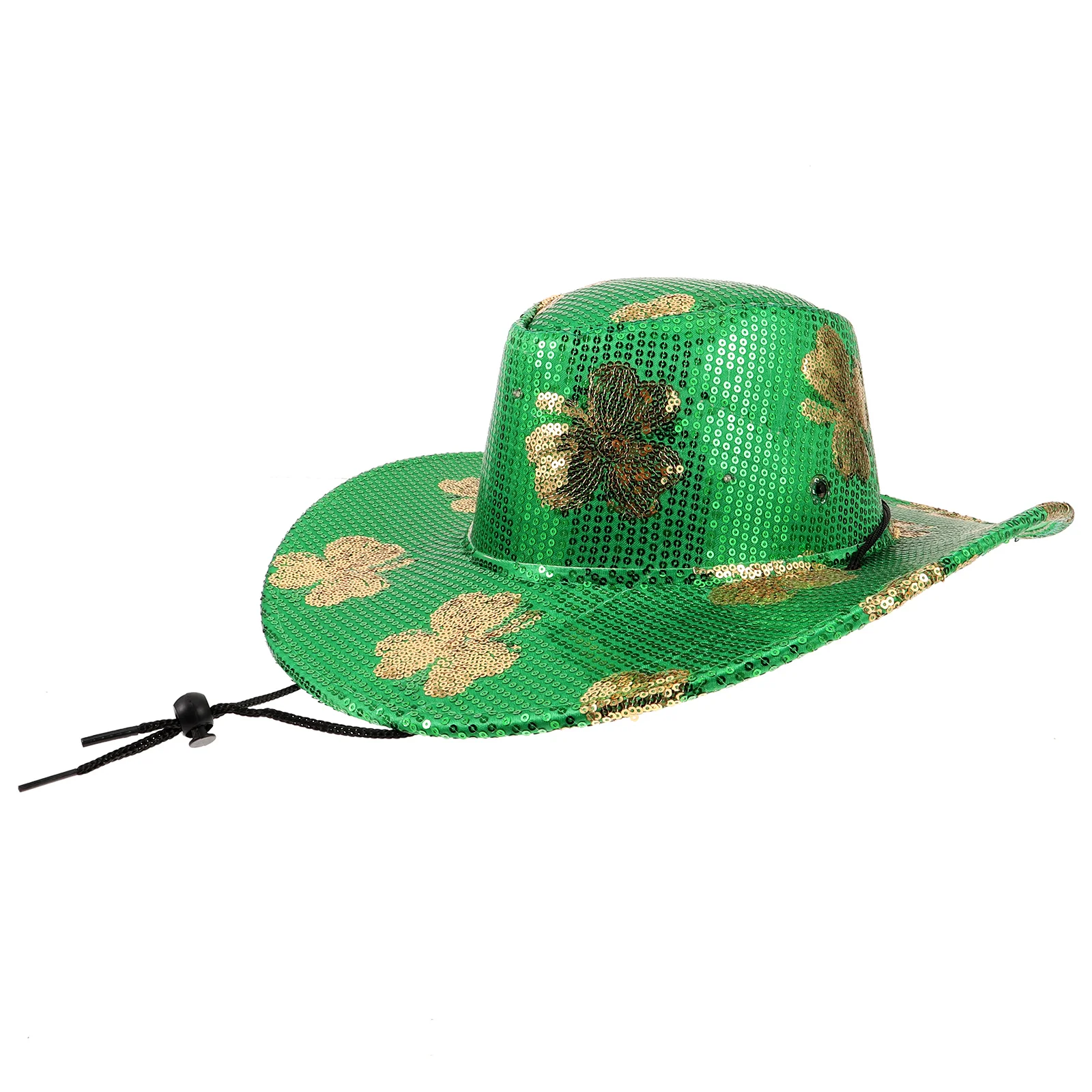 

Sequined Cowboy Patricks Day LED Lights Green Fabric Cowgirl Hat for Women Party Festival Costume Ear Accessories Accessories