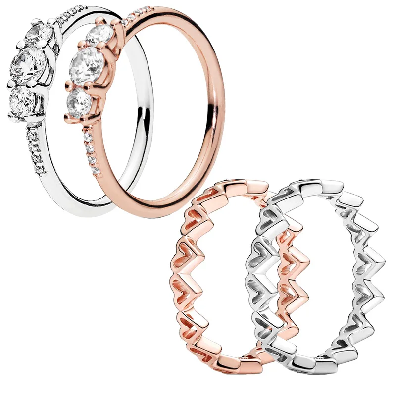 Anillos de circonia cúbica transparente para mujer, corona de corazón de espoleta de oro rosa brillante, estrella Celestial, joyería de boda de aniversario