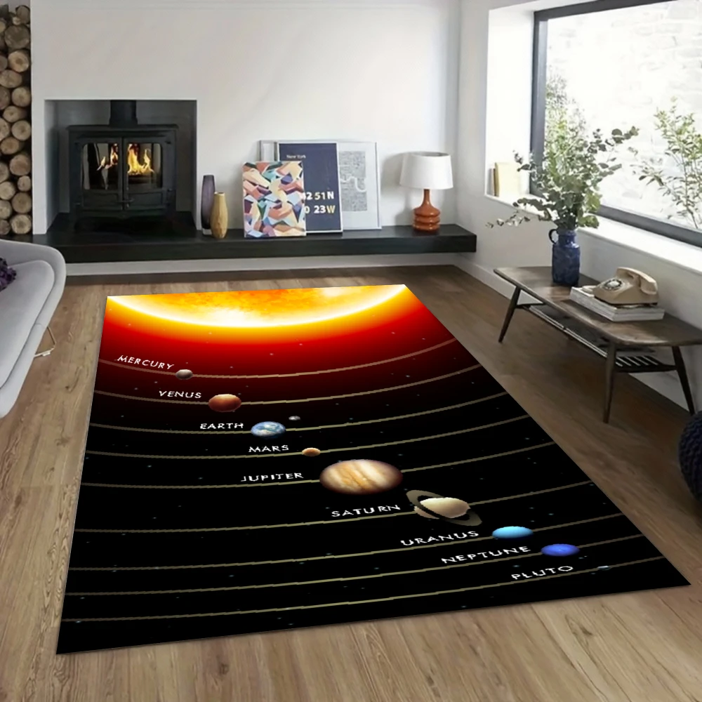 Solar System Planet Educational Carpet Waterproof Kids Room Floor Mat Living Room Bedroom Aesthetic Decor Non Slip Home Rug