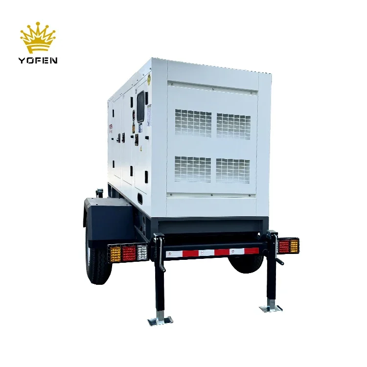 مولد ديزل فائق الصمت 30/40/50/80/100kva KW 50hz مخزون مولد ديزل مولد عازل للصوت مع مقطورة للحفلات الموسيقية