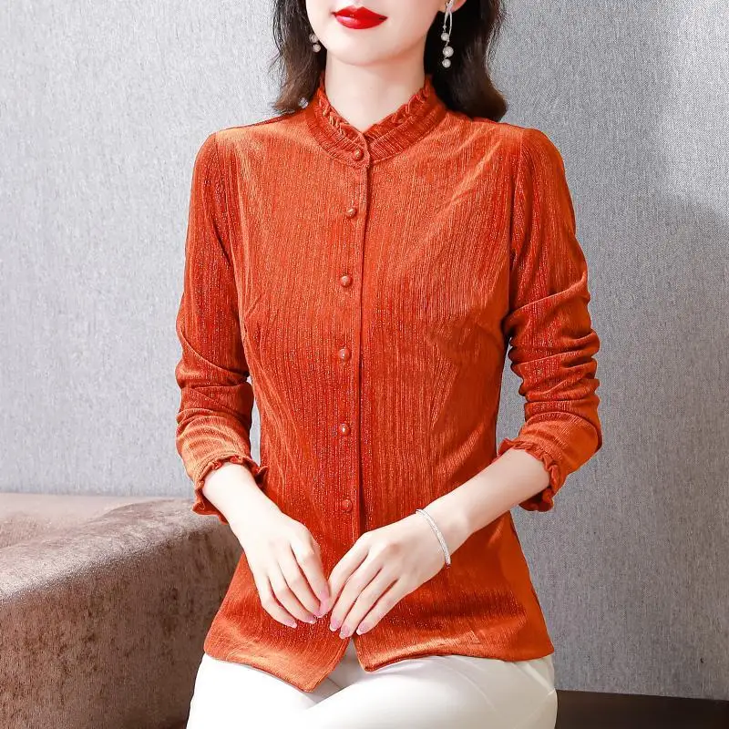 

2025 Shirt Women's Spring Summer Long Sleeve Blouses Vintage Shirts Casual Tops Female Slim TT341