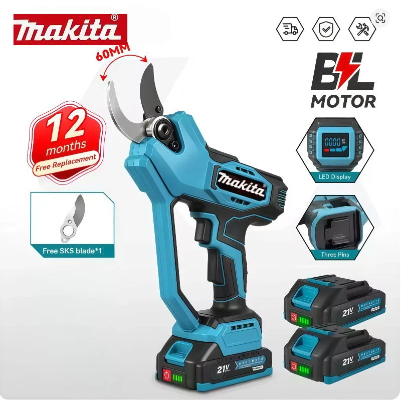 

Беспроводные электрические секаторы Makita AI 2 с бесщеточным двигателем, 60 мм, 2 скорости, для обрезки деревьев и бонсай, совместимые с аккумулятором Makita 21В.