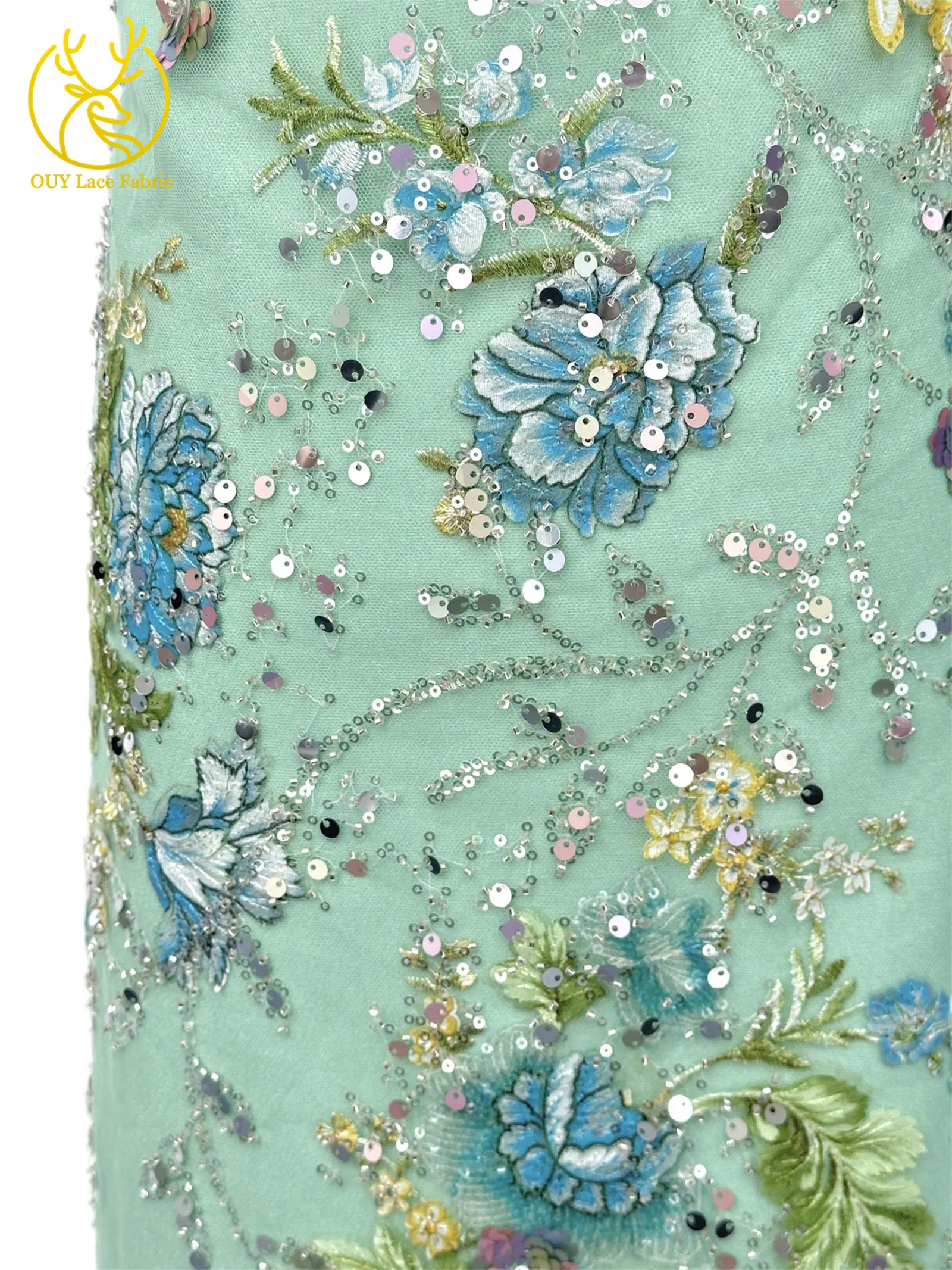 Elegante DIY handgemachte Stickerei-Blumenspitze, afrikanische Perlen-Spitze, französische Pailletten-Tüllspitze für Hochzeitskleid-Design – Detail 19