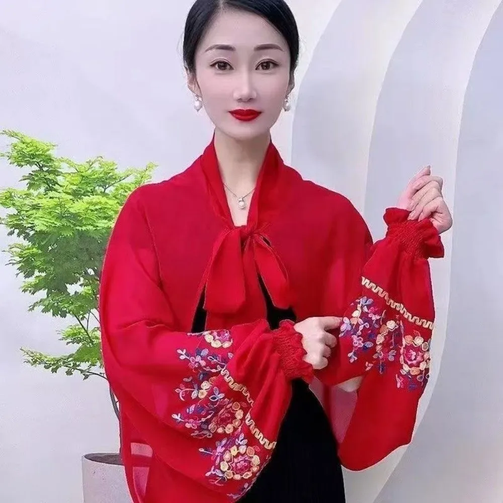 

Изысканная дышащая шаль с цветочным узором, вышитый длинный солнцезащитный шарф из тонкого шифона, пляжный палантин для женщин