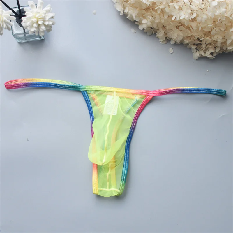 Tanga con parte trasera en T para hombre, ropa interior Sexy, lencería con perspectiva, suspensorio Gay, malla transparente