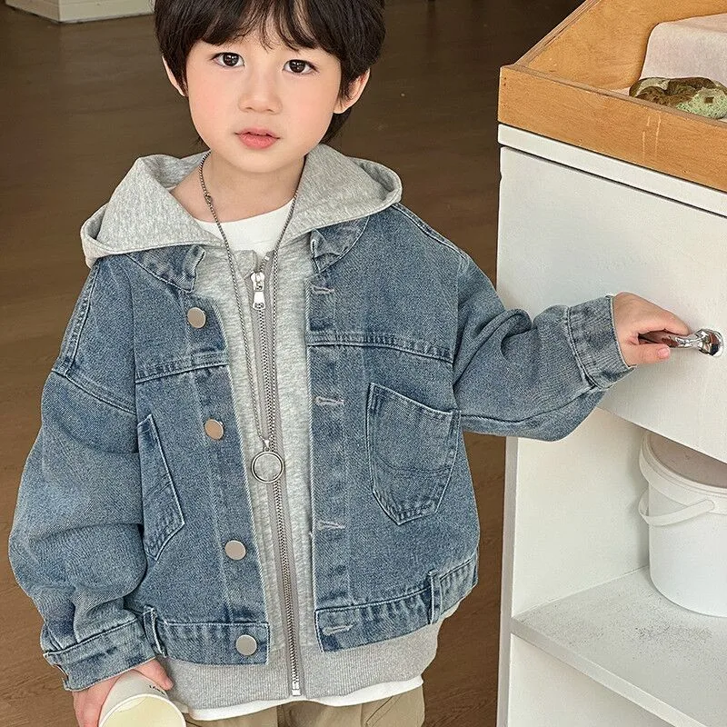 

Children's Casual Jacket Boys Solid Color Jeans Coats Fashion Girls Denim Jacket Baby Clothes Children Outerwear