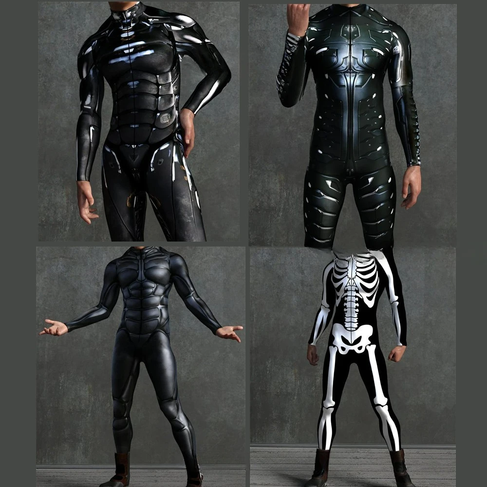 Cool Men Body CyberPunk 3D Stampato Steampunk Armatura Tuta Halloween Party Costume Cosplay Carnevale Pagliaccetto Zentai Suit
