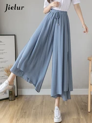 Jielur Women Korean Fashion Casual Drape Elegant Loose Trousers Clothes Chiffon High Waist Wide Leg Pants Pantalones De Mujer