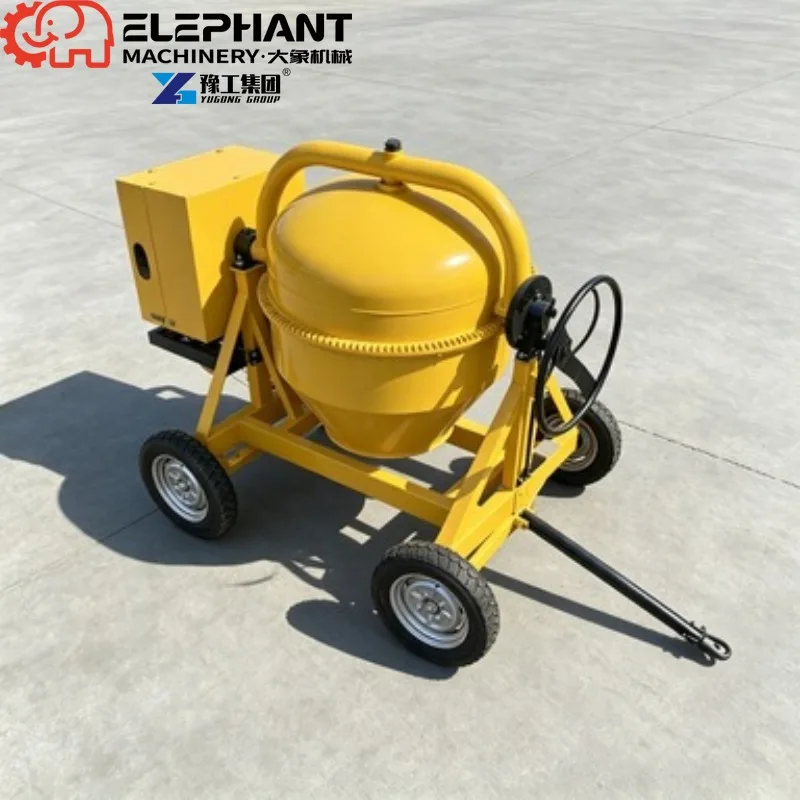 250L Mini Reversible Drum Concrete Mixer, 4 Wheels Portable Mobile Cement Mixing Machine