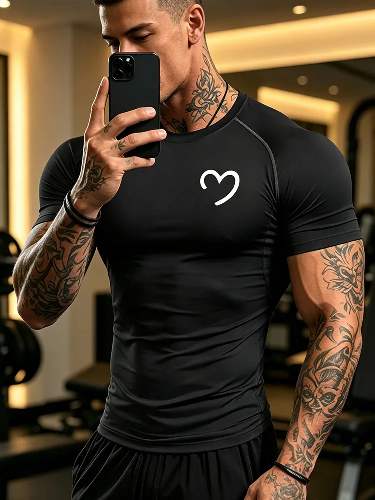 Men's gym workout top for training, running fitness Quick-drying highly elastic sports T-shirt with short sleeves-J43