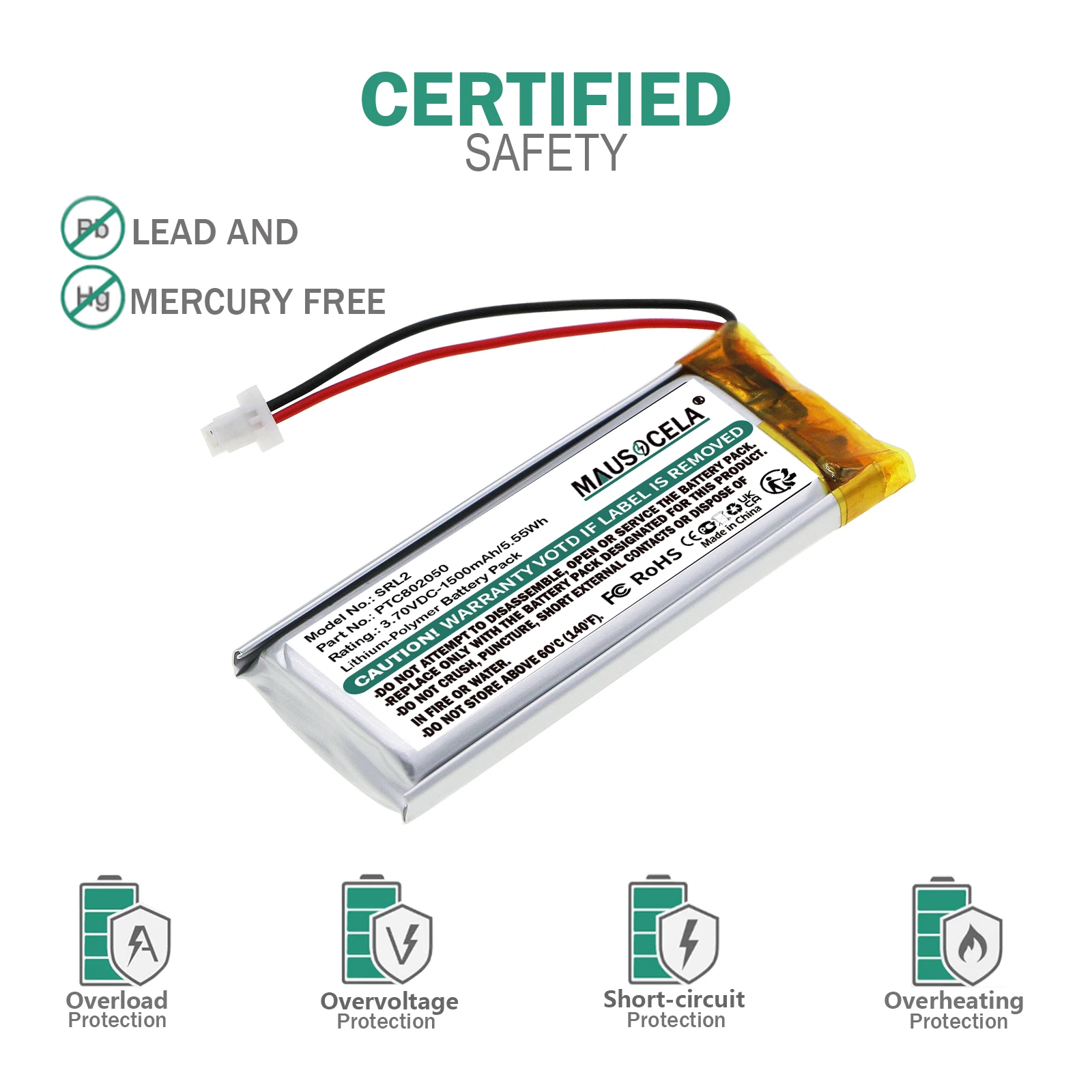1500mAh Wireless Headset Battery For Sena:PTC802050,SRL2,SRL-01 (SP51),SHOEI Neotec II,GT-Air II,J-Cruise II,Interphone:F2,F3,F4
