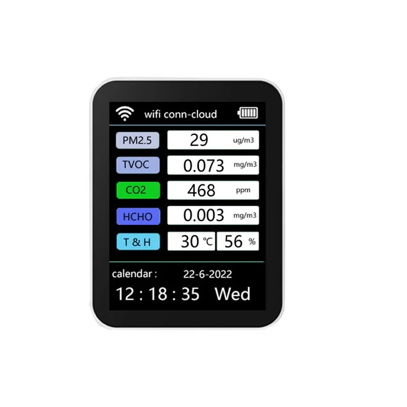 New Tuya WiFi 6 In 1 Multifunctional Detector Portable Air Quality Detector TVOC CO2 Gases CH2O Temperature Humidity Detecting