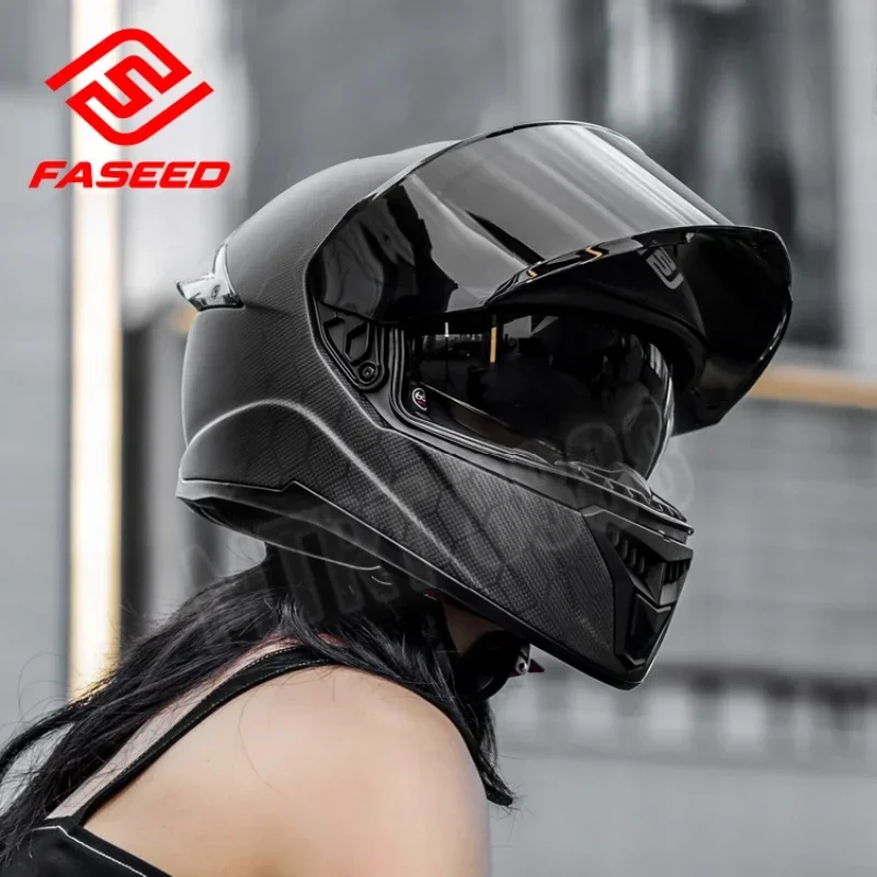 Unisex Lightweight Carbon Fiber Double Lens Helmet Moto Off-road Street Helmets Racing Helmet DOT ECE Approved Cascos Para Moto