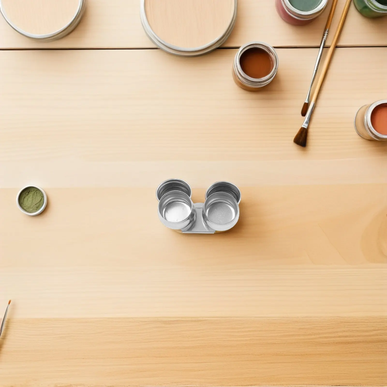 

Палитра с широким горлышком и двумя отделениями, из нержавеющей стали, с герметичной крышкой, для хранения пигментов, портативная, с очистителем кистей