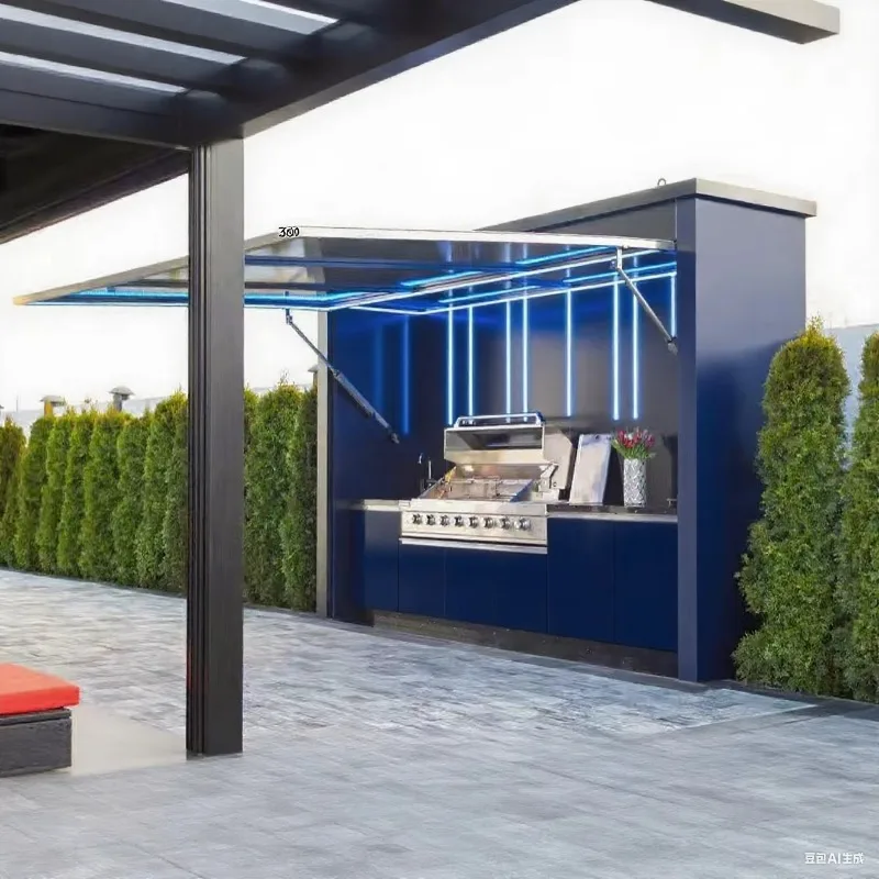 Luxury Modern Modular Prefabricated Stainless Steel Outdoor Kitchen Cabinet Set Portable Outdoor Prefabricated Kitchen