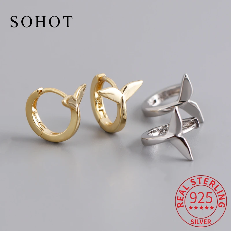 Real 925 Sterling Silver Fish Tail Round Hoop Earrings for Trendy Women Summer Fine Jewelry Minimalist Personality Accessories