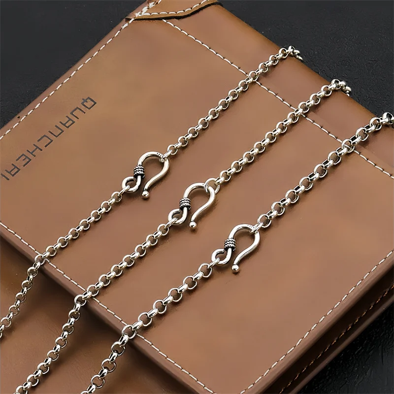 BOCAI NEW S925 Sterling Silver Necklace for Men Women Antique 3mm-6mm O-chain Fashionable Trendy Necklet Fine Jewelry Wholesale