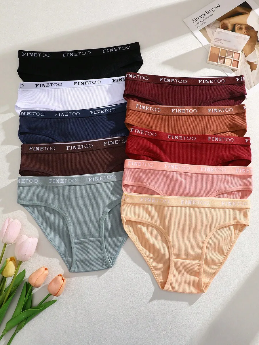 

10pcs Cotton Ribbed Low Waist Women Briefs Comfortable Underwear Size XS To XXL