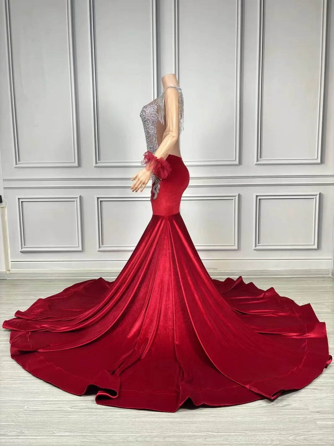 Red Birthday Prom Celebrate Outfit Luxury Women Elegant Rhinestone Party Dresses Singer Host Stage Wear Female Glitter Costume