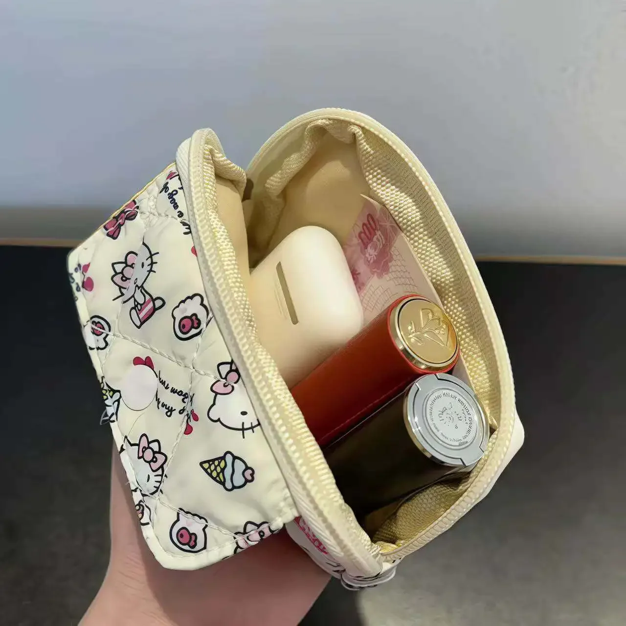 새로운 귀여운 부드러운 면 자수 리본 지퍼 여성용 메이크업 가방 고양이 카드 가방 이어폰 가방 키 가방 Ccd 보관 가방 썸네일 3