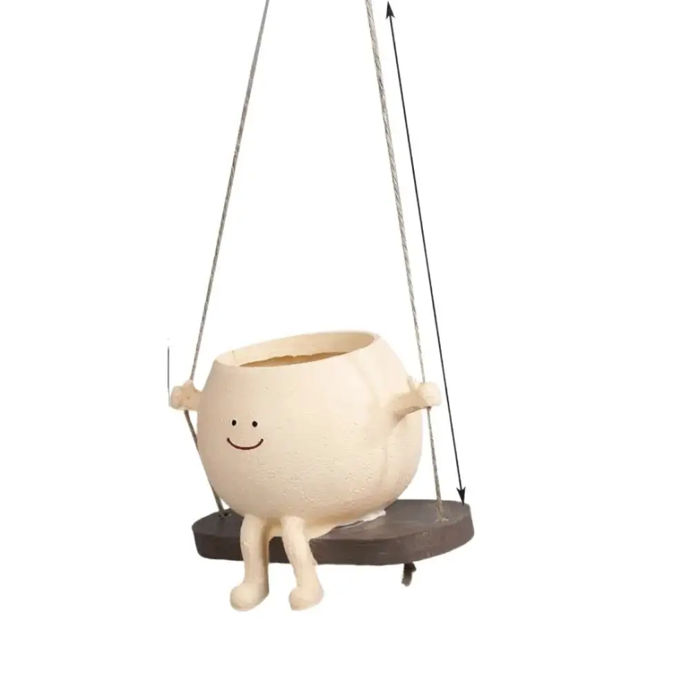 Cute Swing Face Planter Resin Hanging Flower Pot Unique Home Decoration Garden Yard Succulent Planting Container