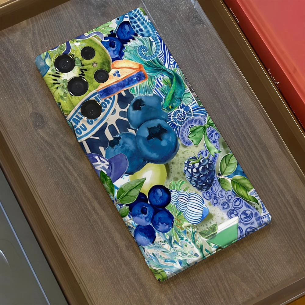 الأزرق الكولاج الفن قضية الهاتف لسامسونج غالاكسي S25 S24 S23 الترا زائد A35 A75 لامع HD الغلاف الصلب فيلم شل