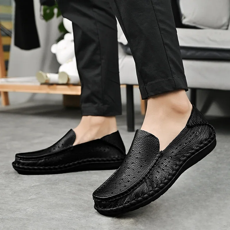 New Spring Comfortable Casual Genuine Leather Shoes Men Loafers Plus Size Shoes Men Flats Breathable Driving Shoes Men Moccasins