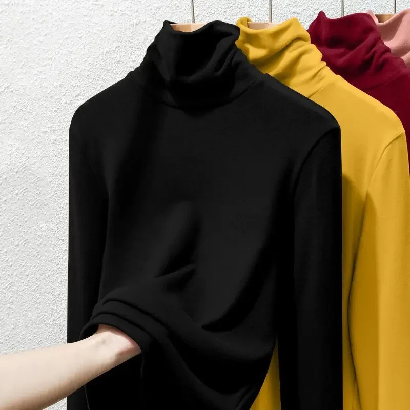 Novo básico feminino interior e exterior quente topo de manga comprida camiseta outono e inverno fino ajuste com engrossar lã base quente camisa