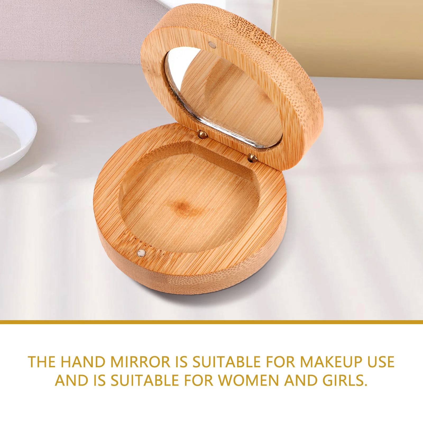 Bamboo Makeup Compact Lightweight Hand Mirror For Travel Small Pocket Mirror Purse Tool Portable Reflective