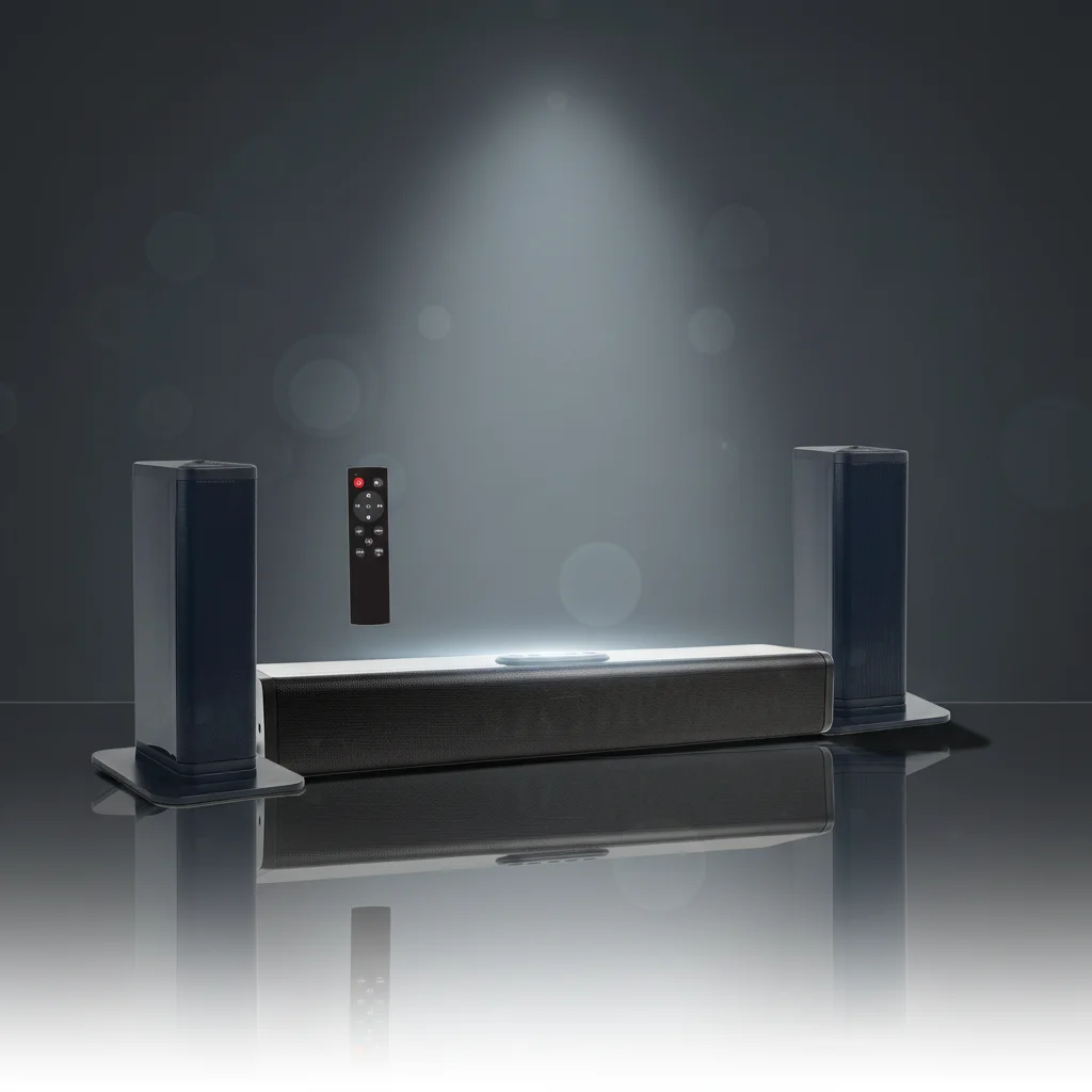 

Samtronic Soundbar 100W Cinematic Sound, 5X Heavy Bass Boost, 6 EQ to Elevate Sounds, BT & Wired Connection 3 in 1