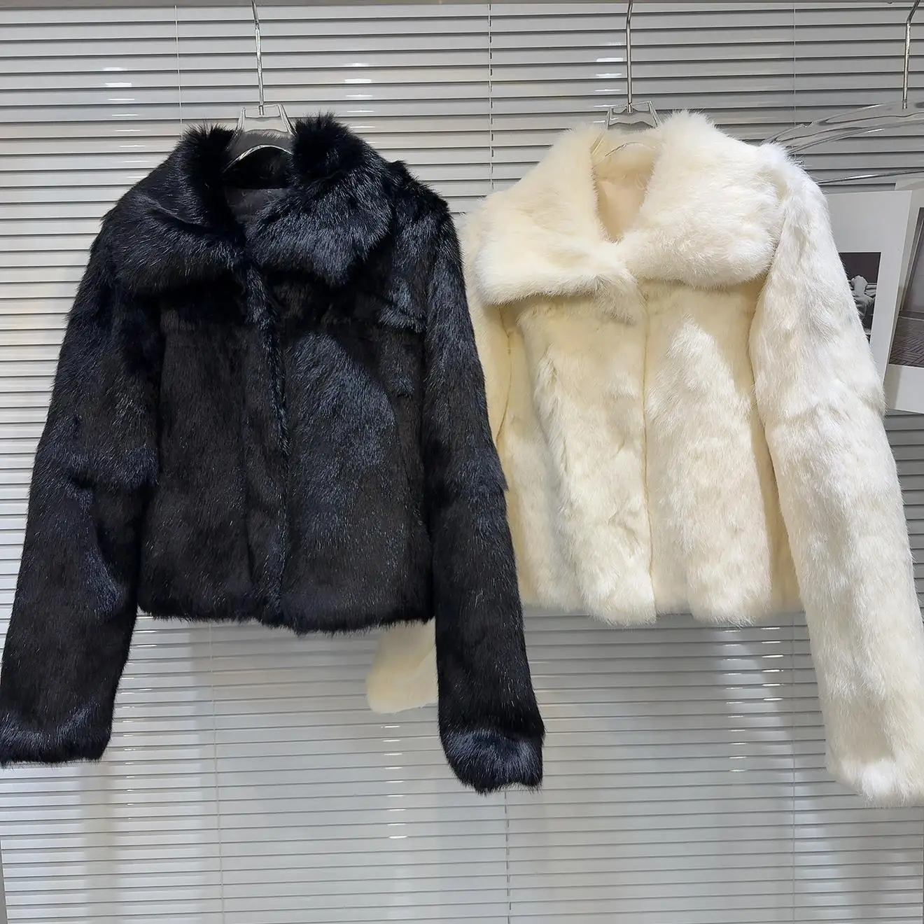 

Trendy Winter ort Fur Coat Women's Warm Rabbit Fur Collar Ele Sle Thiened Straight Cut Long Sve ort Length