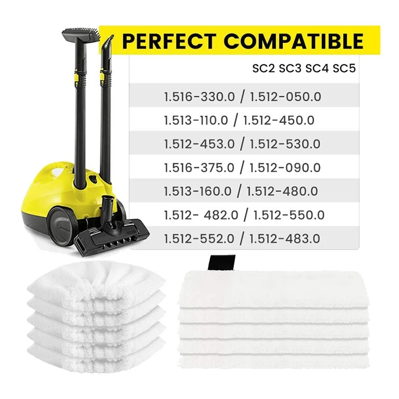 قماش من الألياف الدقيقة قابل للغسل (5 لفوهات الأرضية + 5 للفوهات اليدوية) لمنظفات البخار Karcher EasyFix SC2، SC3، SC4، SC5