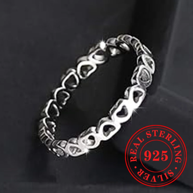 

Huitan Exquisite Unique 925 Sterling Silver Rings Novel Heart to Heart Connection Design Fine Jewelry Girl's Daily Wear Jewelry