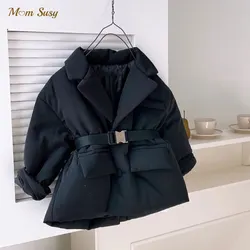 Fashion Baby Boy Girl Cotton Padded Suit Jacket Waist Belt Child Spring Autumn Winter Coat Warm Outwear Baby Clothes 2-10Y