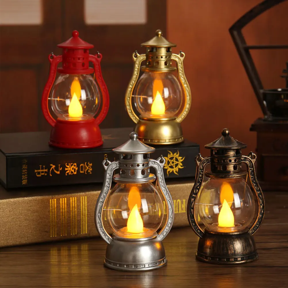 Retro Kerosene Night Light Outdoor Camping Kerosene Garden LED Oil Lamp Lantern Art Pendant Halloween Crafts Decorations Lights