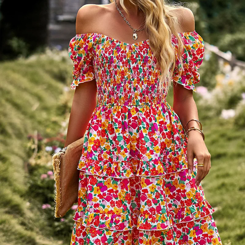 Elegant Floral Women's Summer Ruffle Mini Dress Sexy Short Sleeve Backless Flowy Boho Sundress For Beach Holiday Dresses Vestido