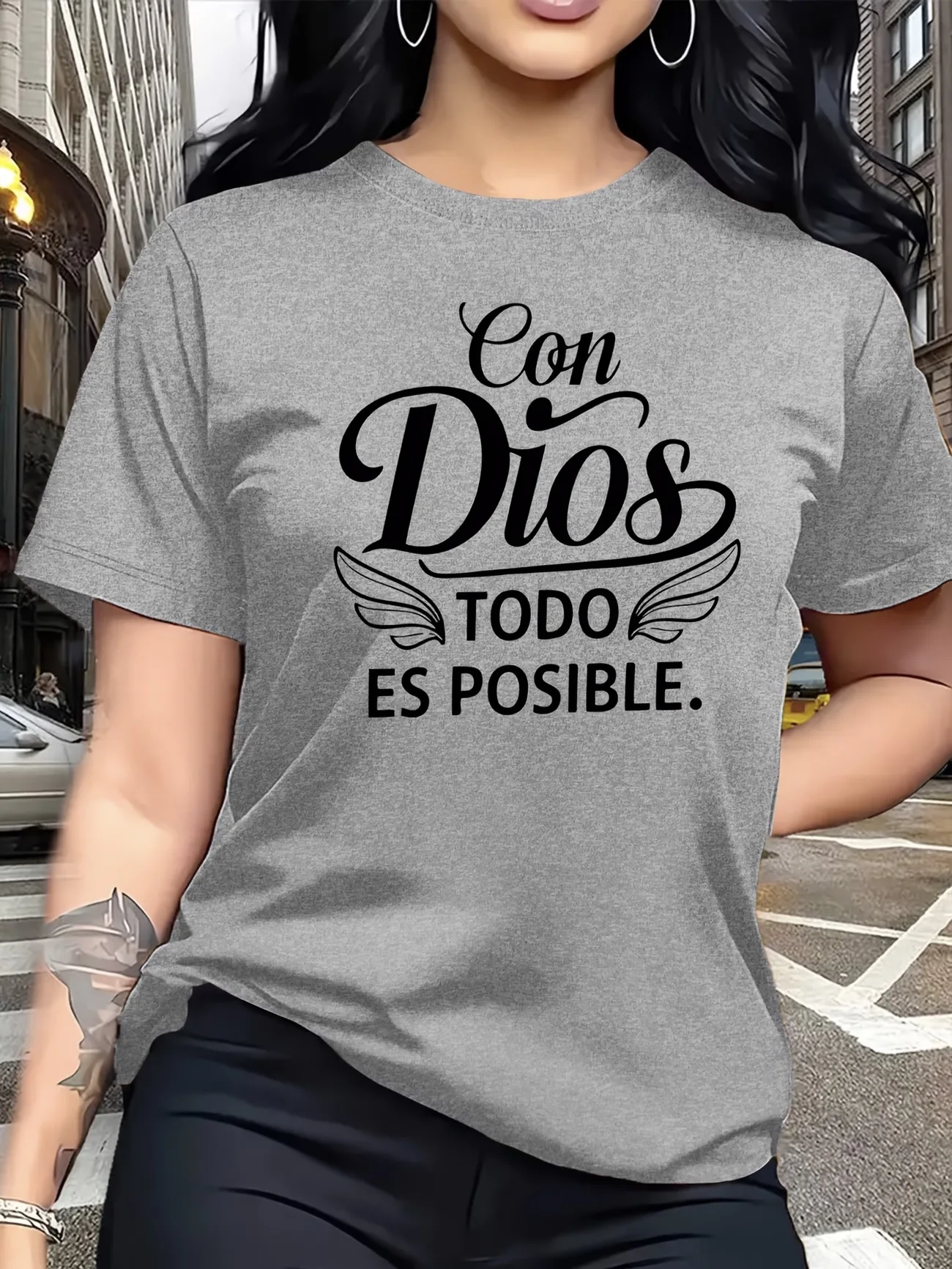 Con Dios Todo Es Posible T-Shirt, Spanish Christian Faith Graphic Tee, Inspirational Religious Quote Shirt for Women Men CT0104