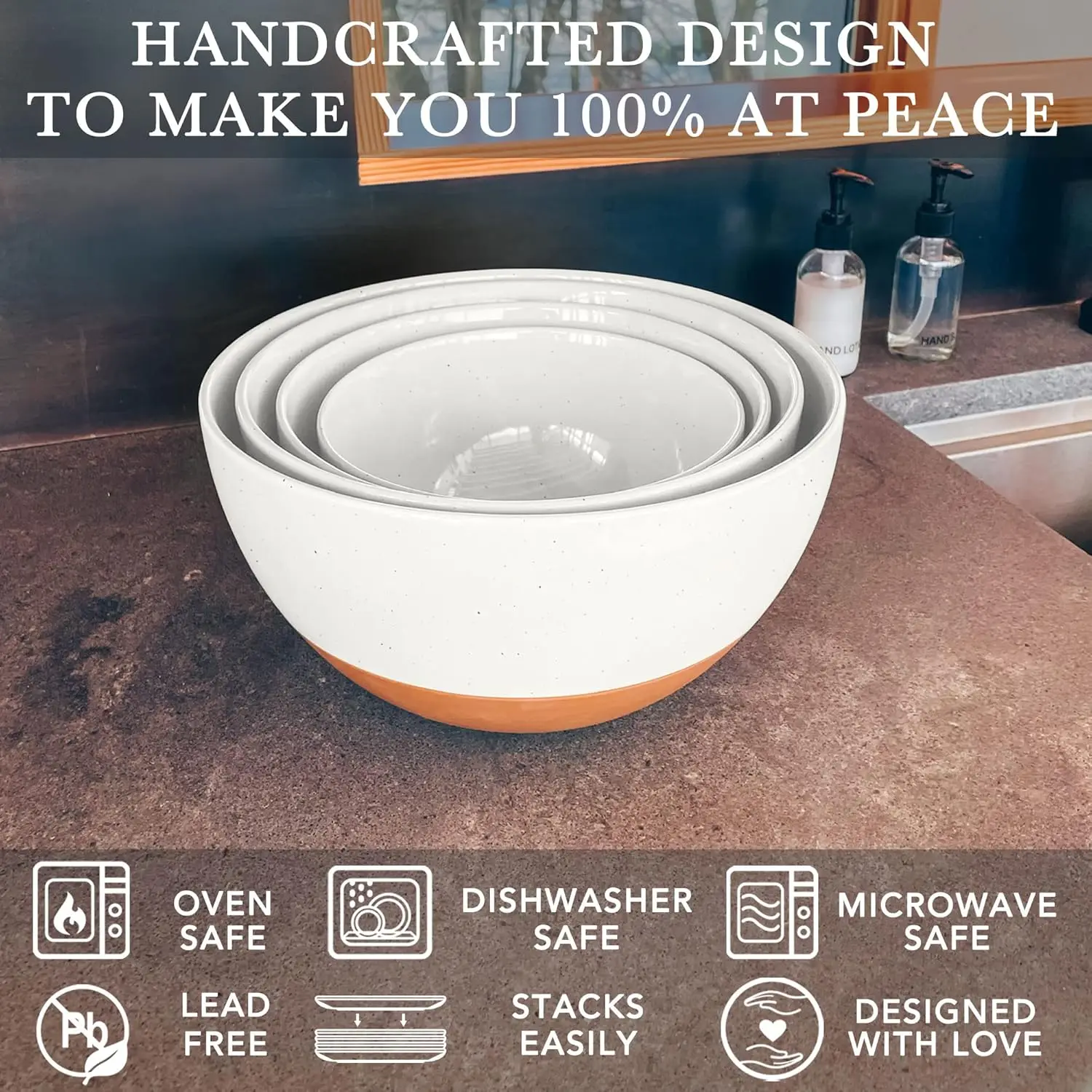 Tigelas de Mistura Microwavable para Cozinhar, Nesting Bowls para Salada De Pipoca, Grés De Cozinha, Forno Microondas E Máquina De Lavar Louça